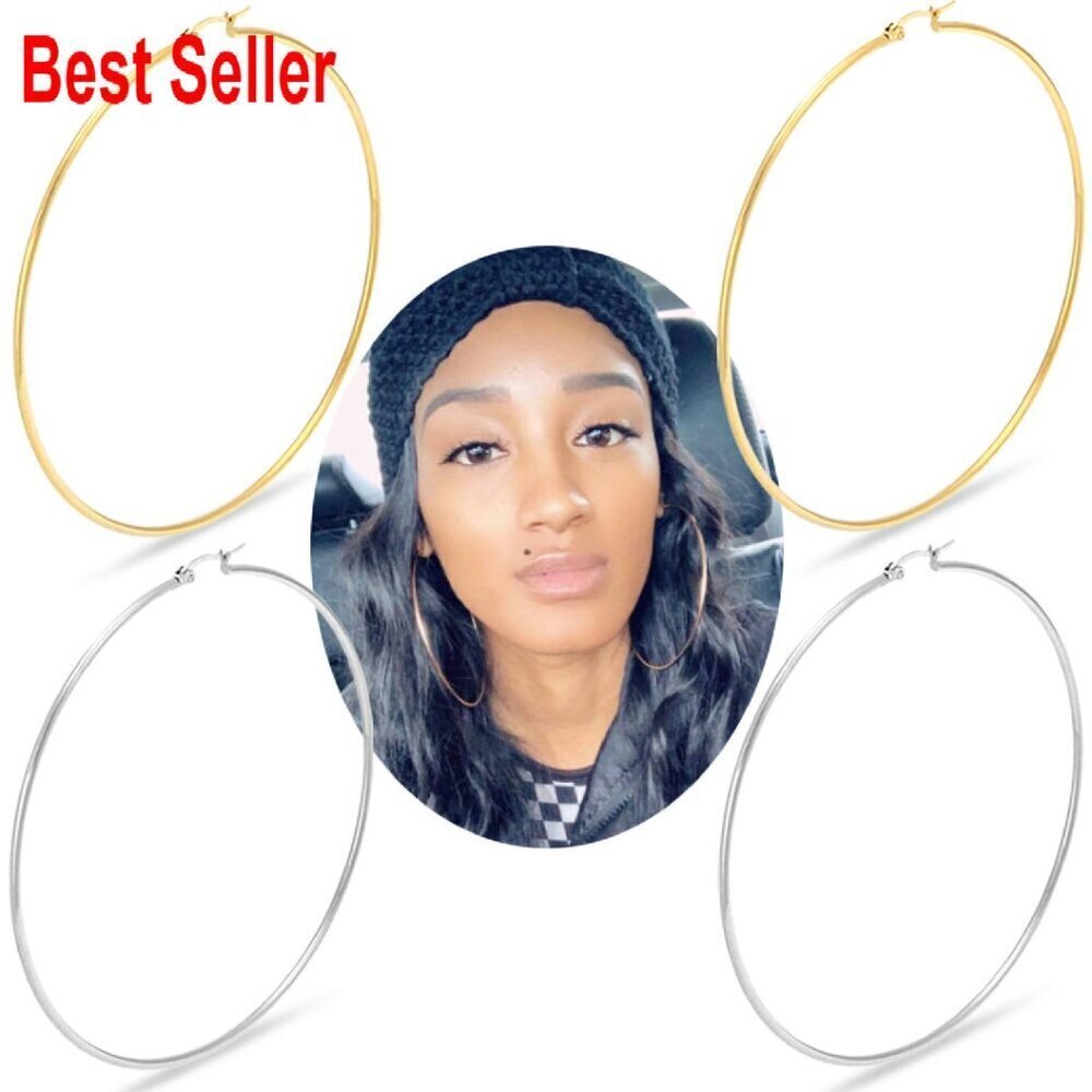 Large Gold Hoop Earrings Stainless Steel Hinged Post Oversized Chic